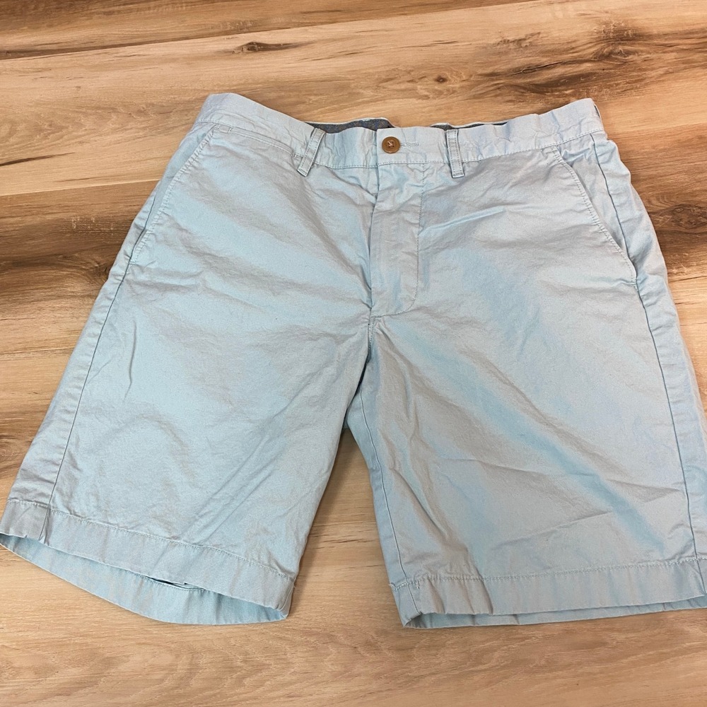 J Crew Shorts Mens 31 Light Blue Cotton Blend Casual Chino Flat Front